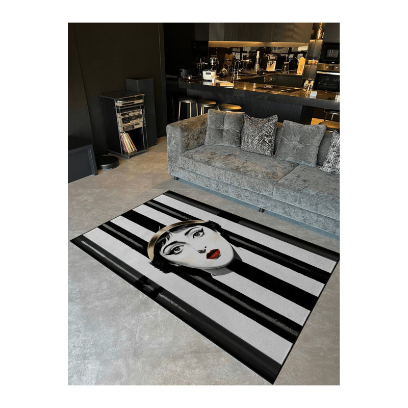 Tapis noir lavable à rayures, Sous-tapis rectangulaire 4 pi 7 po x 6 pi 7 po inc