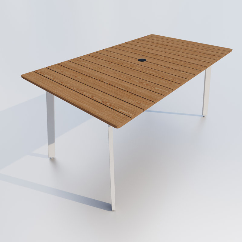 Table de salle à manger rectangulaire pour l'extérieur avec trou pour parasol, blanc, Blanc, Jaune