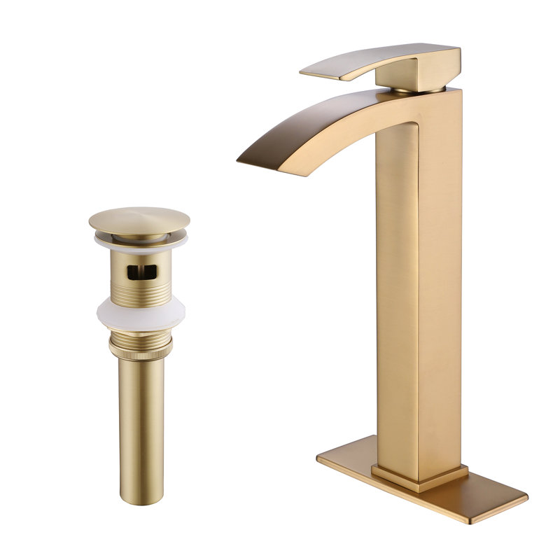 12-1/5” Solid Brass Single Lever Vessel Sink Faucet, High Arc Sink Faucet with Optional Drain Assembly, Brushed Gold