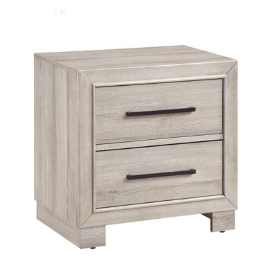 Modern Two-Drawer Nightstand With Durable Wood Construction And Antique Brass Pulls, Perfect For Stylish Bedroom Storage