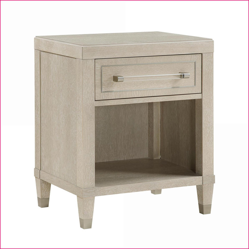 Table de chevet moderne en chêne clair avec tiroir, tablette et ports de chargement