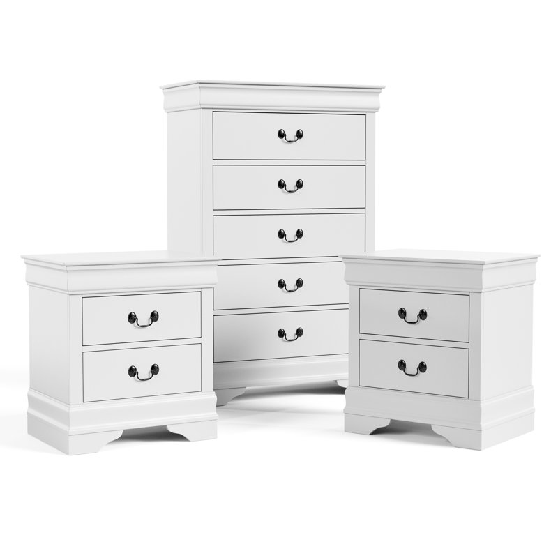 Ensemble de chambre à coucher 3 pièces Aberdeen (2 tables de chevet + 1 commode), Blanc