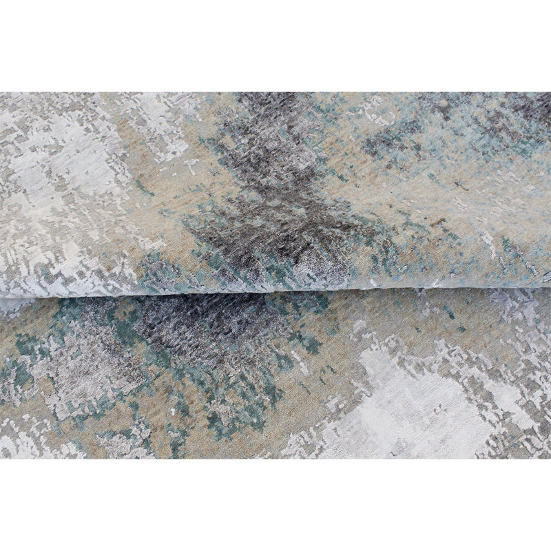 Tapis gris / beige / blanc noué à la main de haute qualité, Rectangle 9 pi x 12 pi