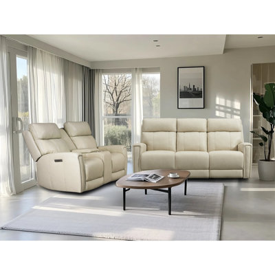 Genuine Leather And Zero Gravity Reclining Sofa Set With Power Headrest And Console