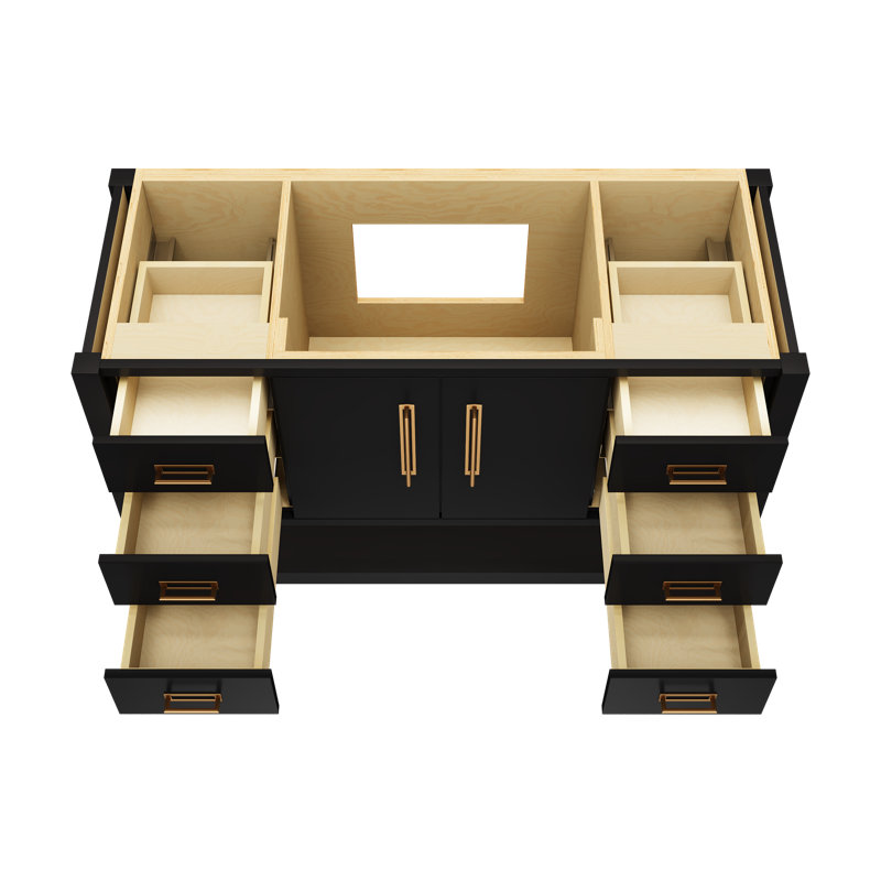 Meuble-lavabo simple très large Kiawah, Noir, Or satiné, 54"