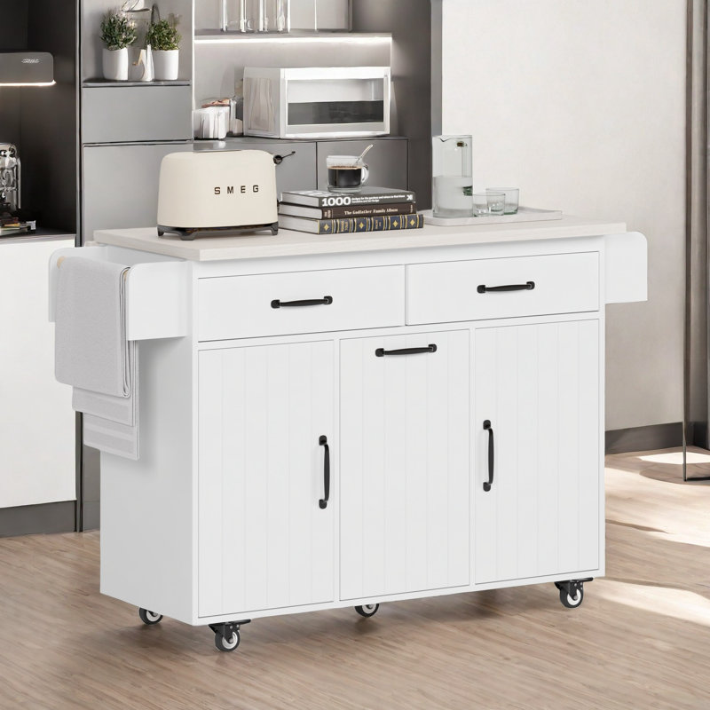 Alaijah Wood Kitchen Island, White, White