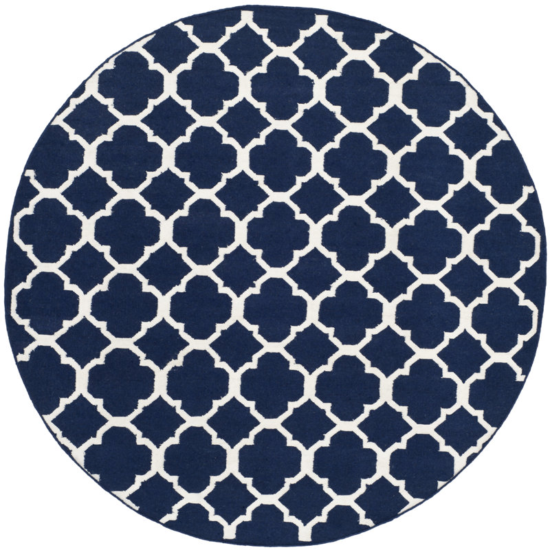 Tapis géométrique tissé à la main à motif banane en soie / laine / coton Rodgers, Rond 7 pi