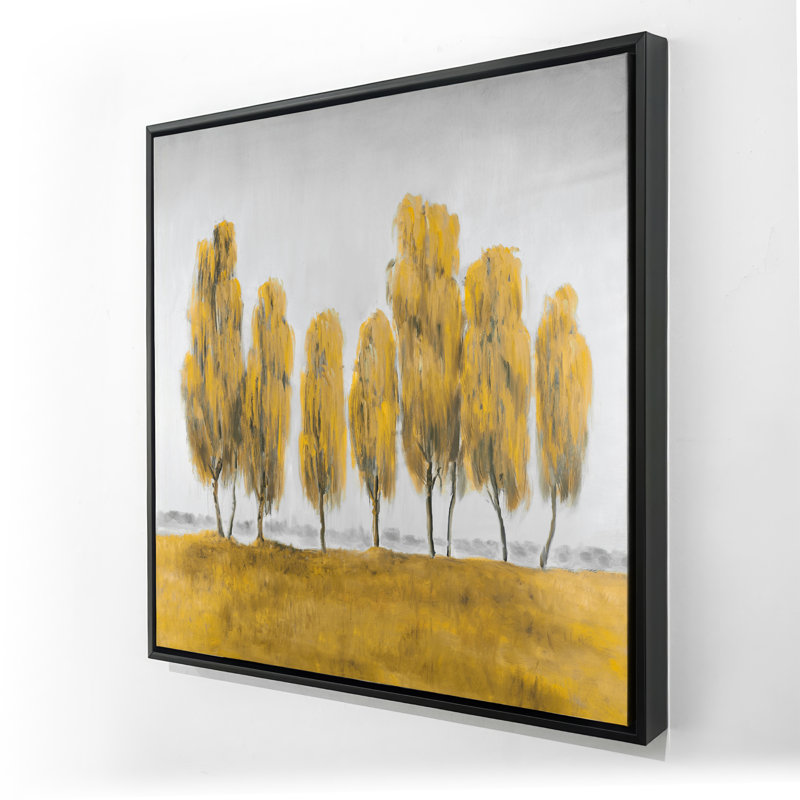 Seven Abstract Yellow Trees - Gray Framed Canvas Decor