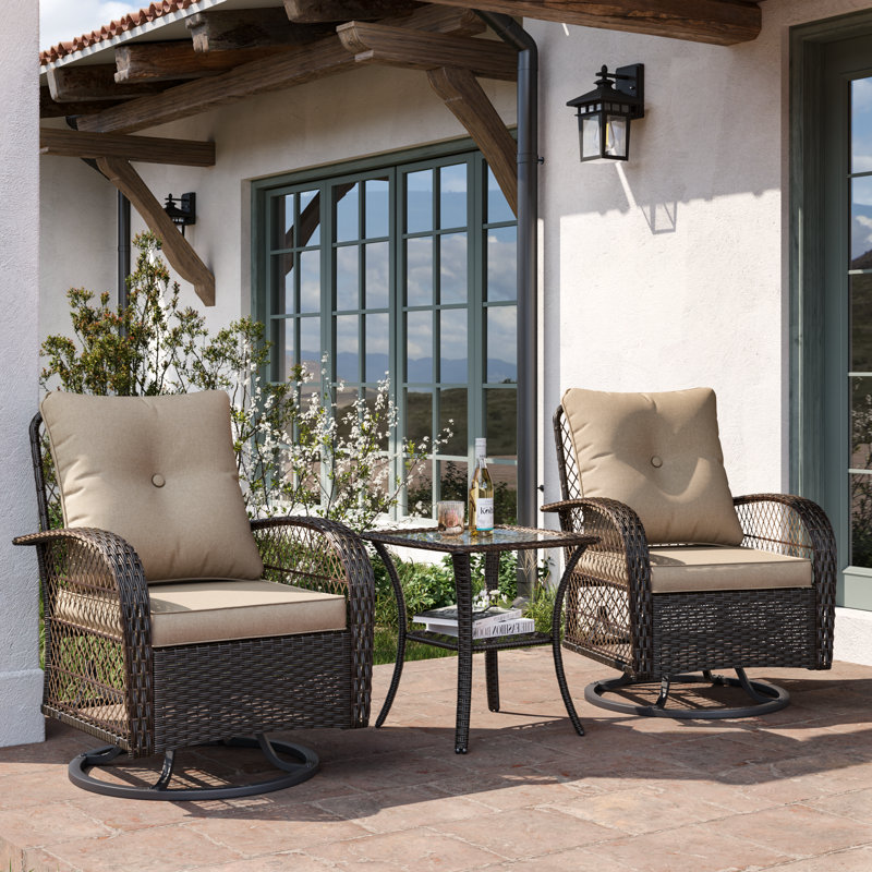 Ensemble 2 pièces de chaises pivotantes en osier avec coussins, Beige