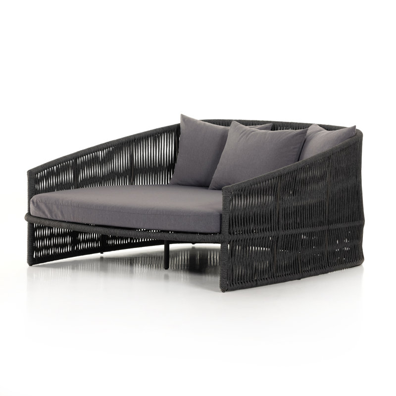 Ailena 61.5'' Wide Rounded Back Wicker Patio Daybed with Cushions, Venao Charcoal/Black