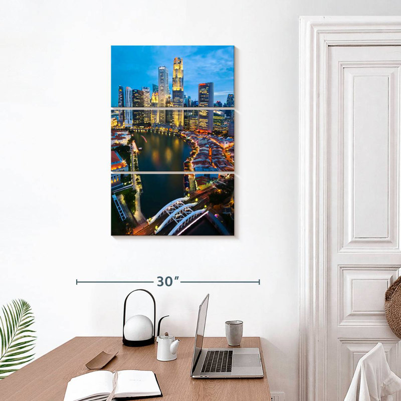 Paysage urbain illuminé Masam, H 32 po x l 20 po