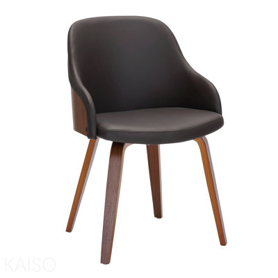 1-Piece Mid-Century Modern Chair - Walnut Wood, Brown Faux Leather