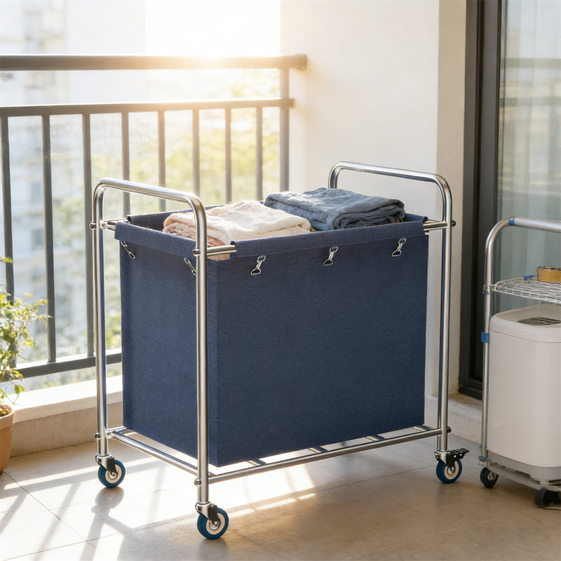 Laundry Cart,, Wheeled Washing Cart, 400 Liter Heavy-Duty Wheeled Washing Cart, Suitable For Homes And Hotels, Waterproof Oxford Cloth, Sturdy Steel Frame, Easy To Install