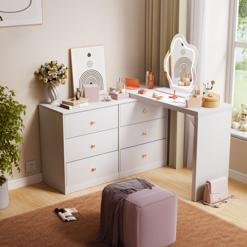 Extendable Vanity Table with Lighted Mirror