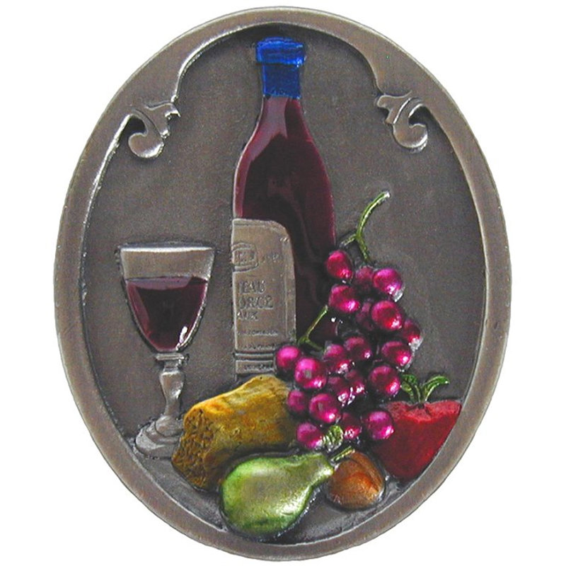 Hand-Tinted Pewter Oval Knob with Wine Cellar Design