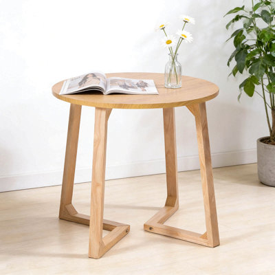 Table de bout ronde de 24 po, canapé de style Mid-Century moderne en bois massif avec pieds en forme de V, petite table basse pour petit salon, table de chevet pour chambre à coucher, naturel