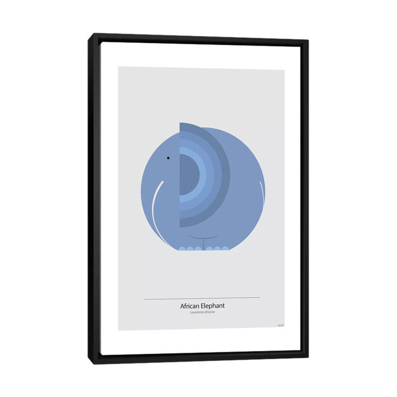 « éléphant (blue) », impression sur toile, H 26 po x l 18 po x P 1,5 po, Toile avec cadre noir, Pas de tapis