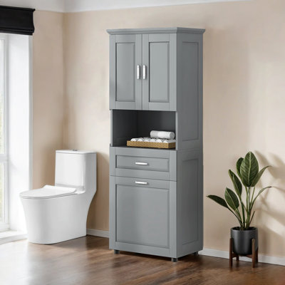Freestanding Bathroom Storage Cabinet with Drawer and Adjustable Shelves