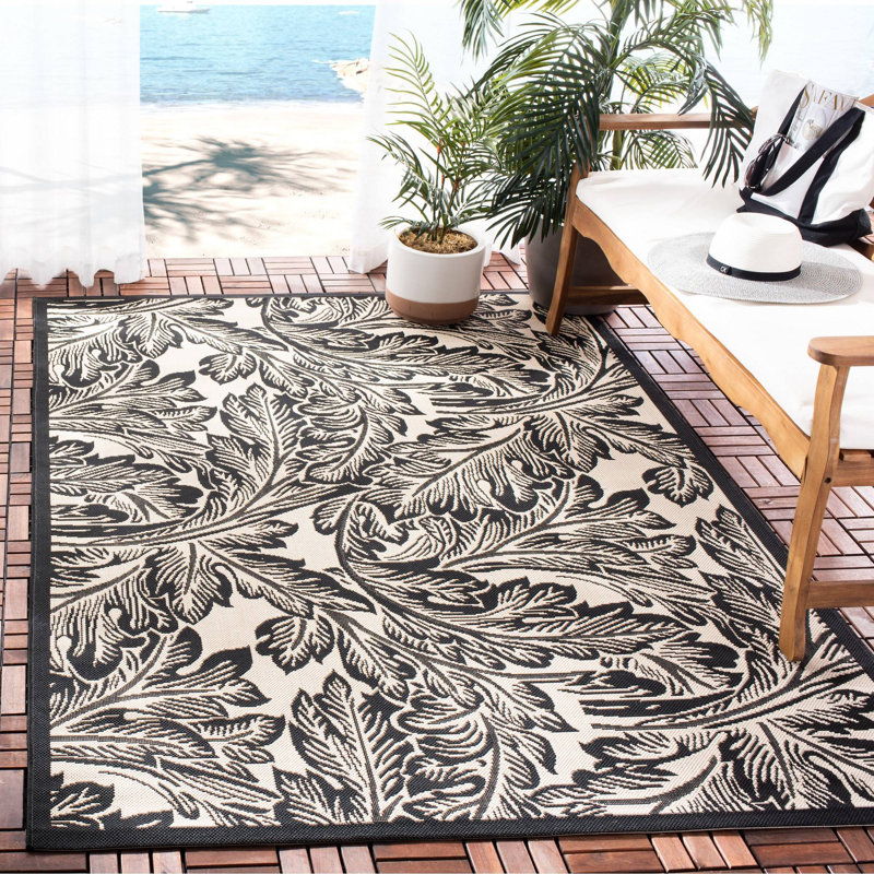 Tapis d'intérieur / extérieur floral Clapperton Performance, Rectangle 4 pi x 5 pi 7 po