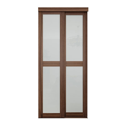 36 po x 80 1/2 po Porte coulissante en verre givré opaque 2-Lite, noyer foncé
