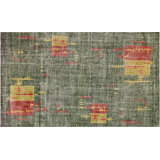 One-of-a-Kind Hand-Knotted 1960s 6'6" x 10'8" Wool Area Rug in Dark Green/Red/Yellow