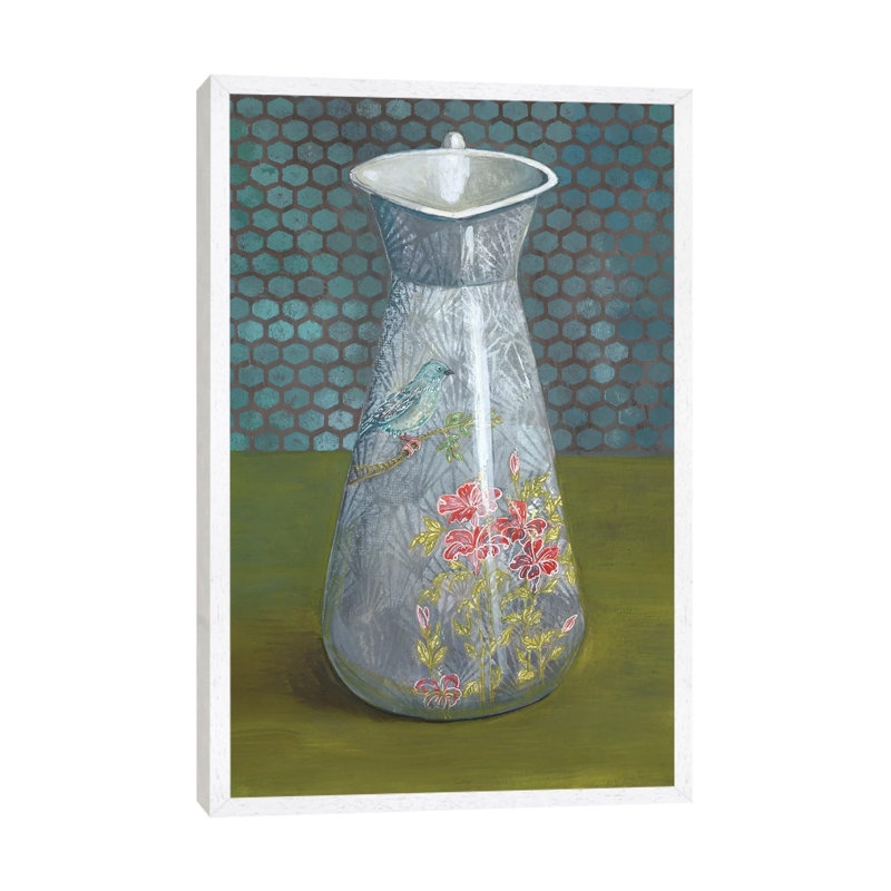 Pitcher With Bird by Miri Eshet - Painting on Canvas, White Framed, 101.6 cm H x 66.04 cm W