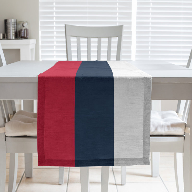 Chemin de table rouge football rayures Tennessee, L 90 po x l 16 po, Rouge / noir / gris clair, Mélange de coton