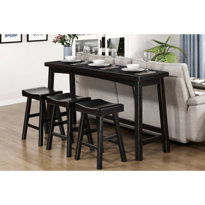Table à manger à hauteur de comptoir en bois massif noir avec table de style contemporain et 3 tabourets pour la pièce transitionnelle