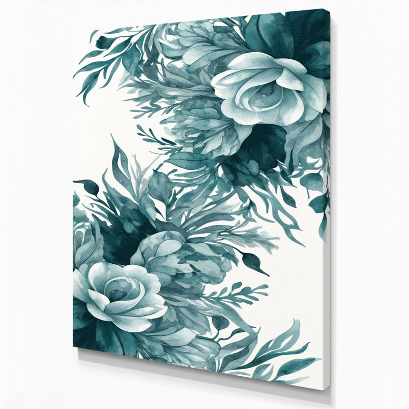 "Watercolor Floral 91", art mural sur toile verte, H 20 po x l 30 po