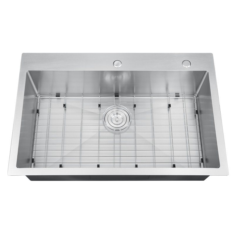 ATTOP 33 Inch Scratch-Resistant Stainless Steel Single Bowl Drop in Kitchen Sink with Bottom Grid