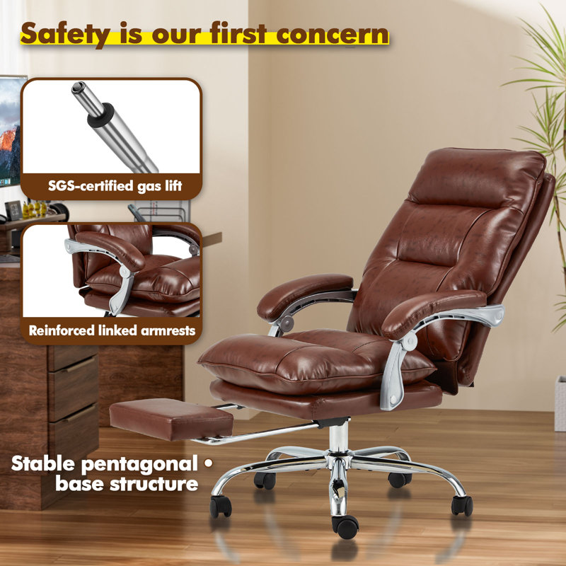 Executive Office Chair With Footrest 350 Lbs, Brown