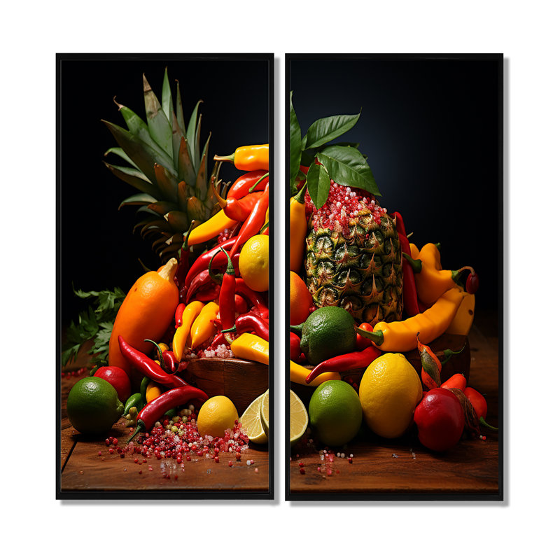 Caraïbes, fruits II - art mural traditionnel, H 20 po x l 24 po, Reproduction encadrée sans passe-partout, Noir