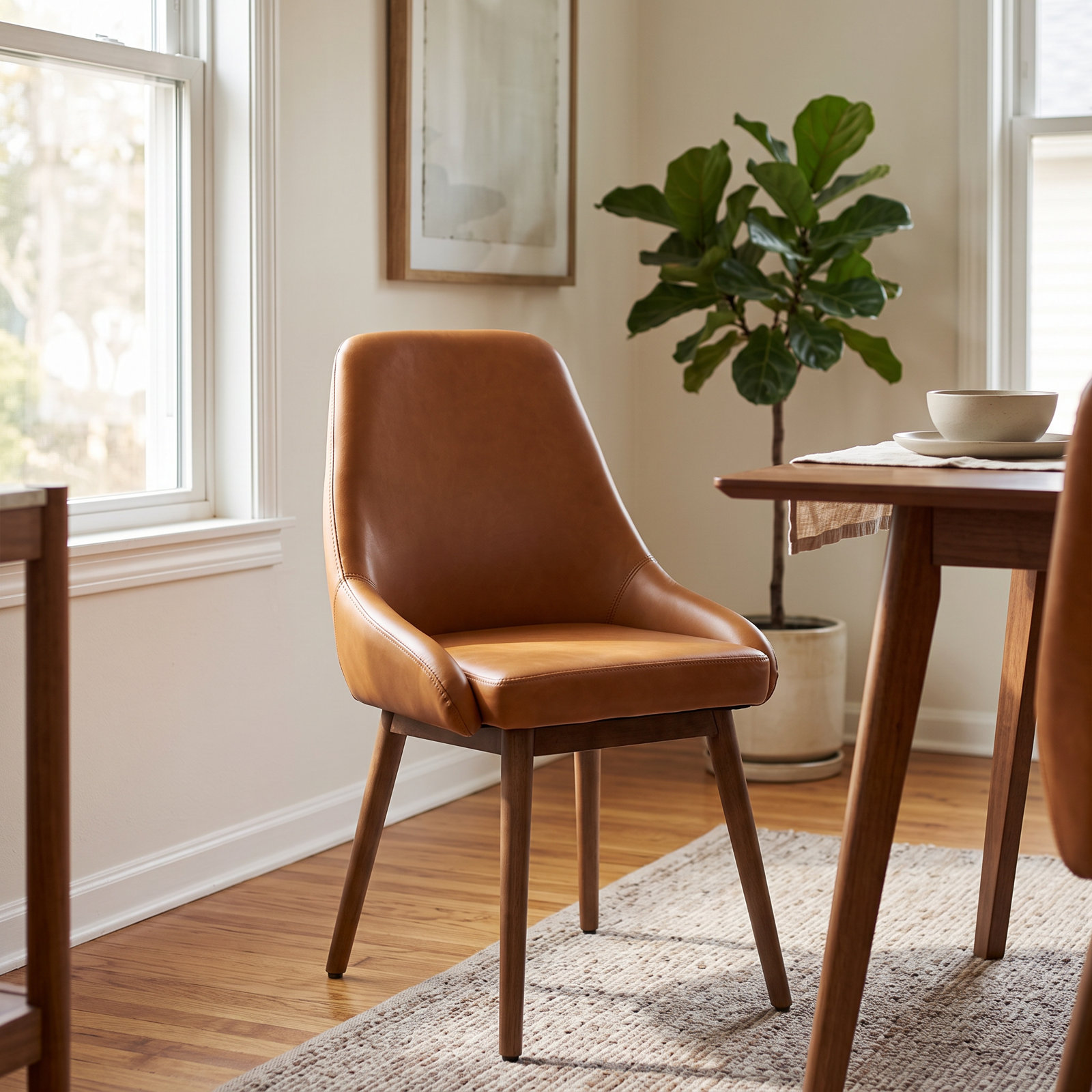 Cervos Dining Armchair, Brown Faux Leather