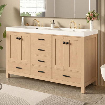 Double Bathroom Vanity, Double Sink Vanity With Storage, Wood, Soft-Close Design, Modern Farmhouse, Bathroom
