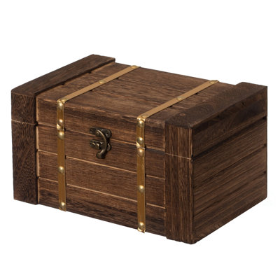  Rectangular Wooden Treasure Chest Rustic Dark Wood Decorative Storage Box And Organizer For Trinkets Jewellery Coins Letters Or Gift Packaging Vintage-style Accent For Home Or Office Decor