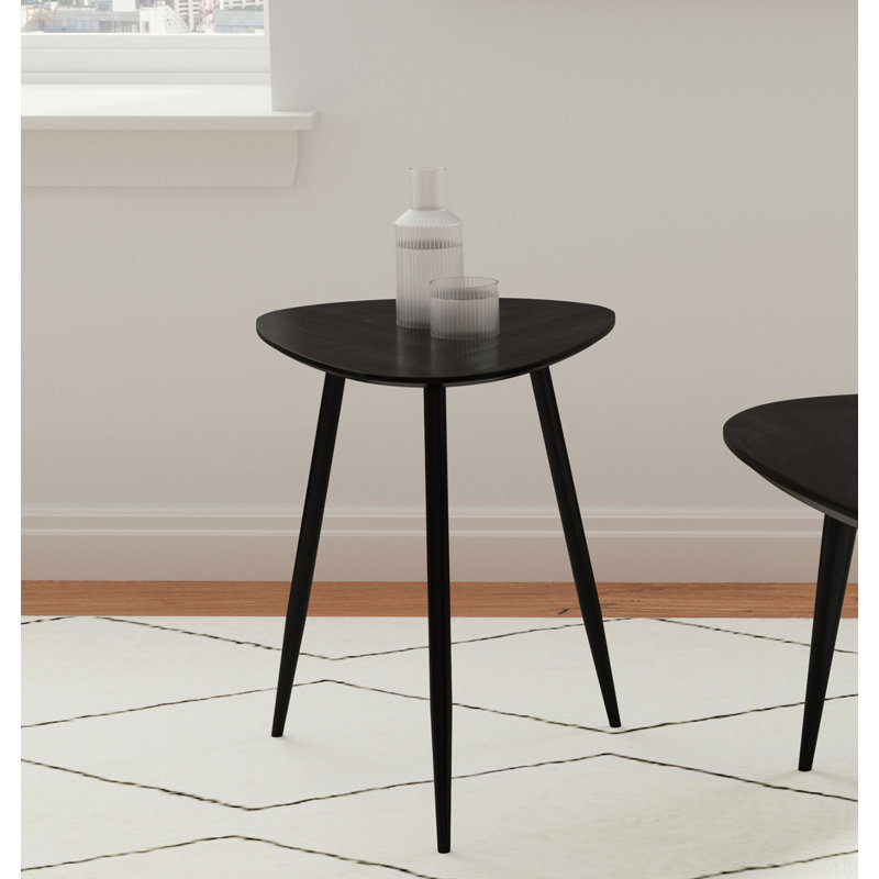 Table triangulaire en bois massif, noir, 20" H x 20" W x 16" L