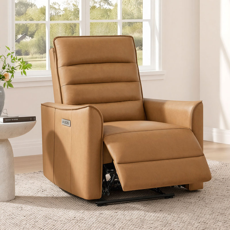 Fauteuil inclinable électrique de 33,5 po avec repose-tête mural et deux moteurs, saddle brown Faux Leather