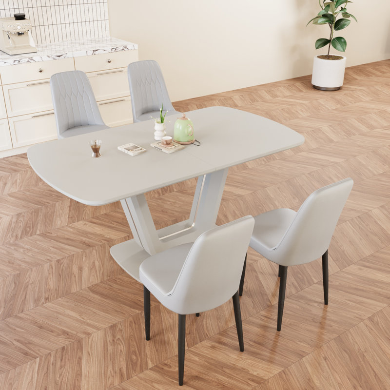 Ensemble de table de salle à manger extensible en MDF avec chaises en polyuréthane, conception en U moderne pour la cuisine et le salon