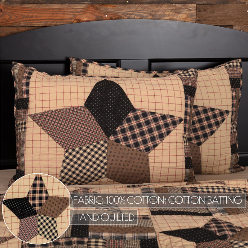 Bingham Star Black and Khaki Cotton Patchwork Sham