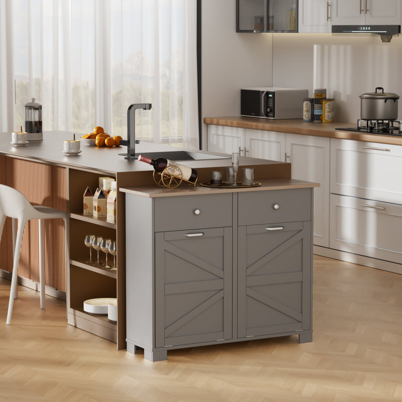 Double Tilt Out Trash Cabinet 10 Gallons Wooden Free Standing(Not include trash can), Grey
