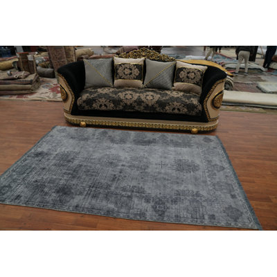 Tapis unique en coton gris anthracite et gris 7 pi 11 po x 4 pi 11 po