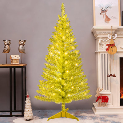 4FT Gold Christmas Tree with 50 Lights, 122 PVC Heads - Pre-Lit Artificial Holiday Christmas Tree for Interior Decorating, Small Spaces, Desktop, Apartment or Office