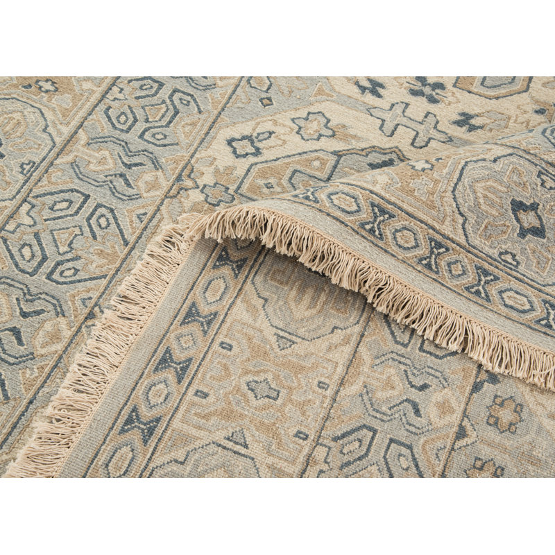 Tapis beige / bleu en laine tissé à plat à la main Soumak, Tapis de couloir 2 pi 6 po x 10 pi
