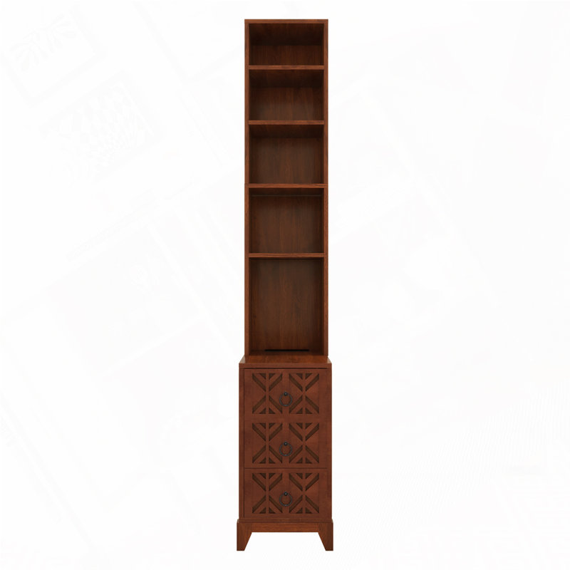 End Table with 3 Drawers, Corner Table with 4 Open Shelves, Tall Side Table for Bedroom and Corner, Natural
