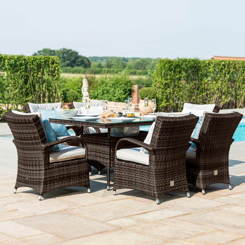 Coshocton 6 Seat Rectangular Rattan Dining Set - with Ice Bucket, Brown
