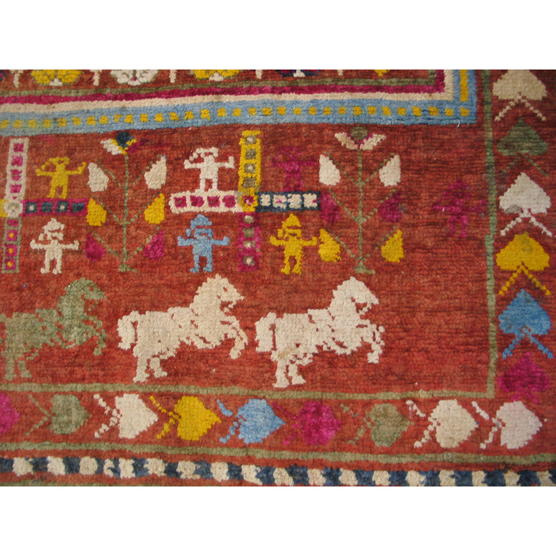 Tapis indien antique à motif animalier et géométrique