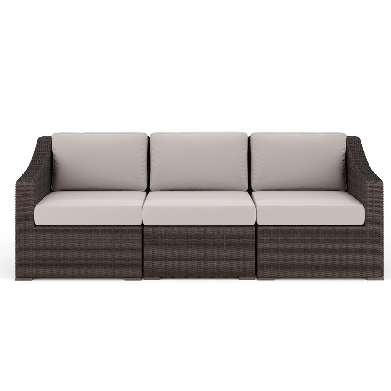 Martha Stewart Bedford Outdoor Modular Rattan Wicker Sofa With All-Weather Cushions, Tan, Brown