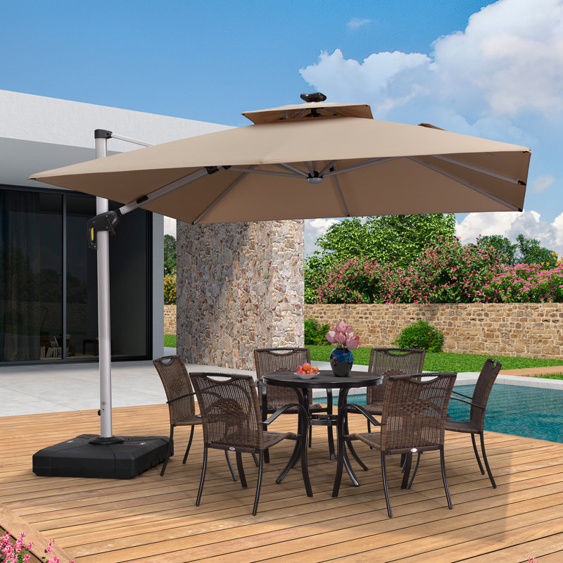 Parasol en porte-à-faux carré avec base 10 pi x 10 pi Lime, beige, Beige, L 118 po x P 118 po