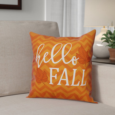 Hello Fall Chevron Chevron Indoor/Outdoor Reversible Throw Pillow