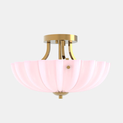 3-light Semi-recessed Ceiling Light With Pink Glass Hardware Plated In Antique Copper Finish